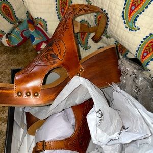 Brand new tooled leather wedges